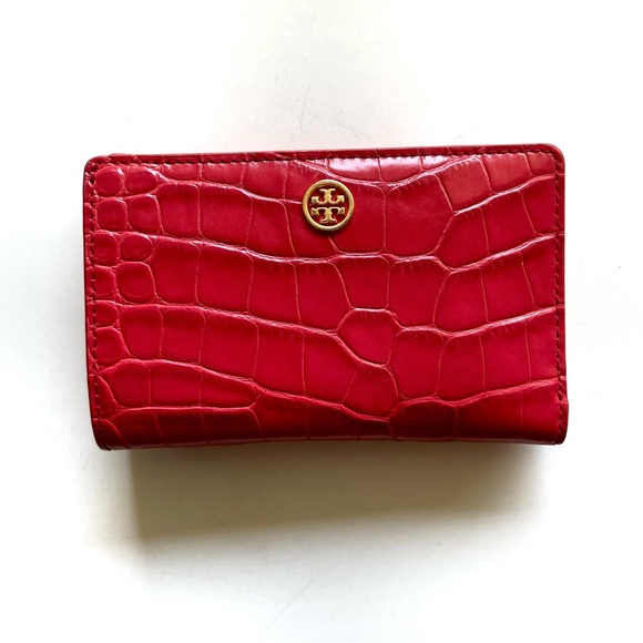 Tory Burch Authentic Parker Croc Medium Wallet Red - Picture 1 of 11